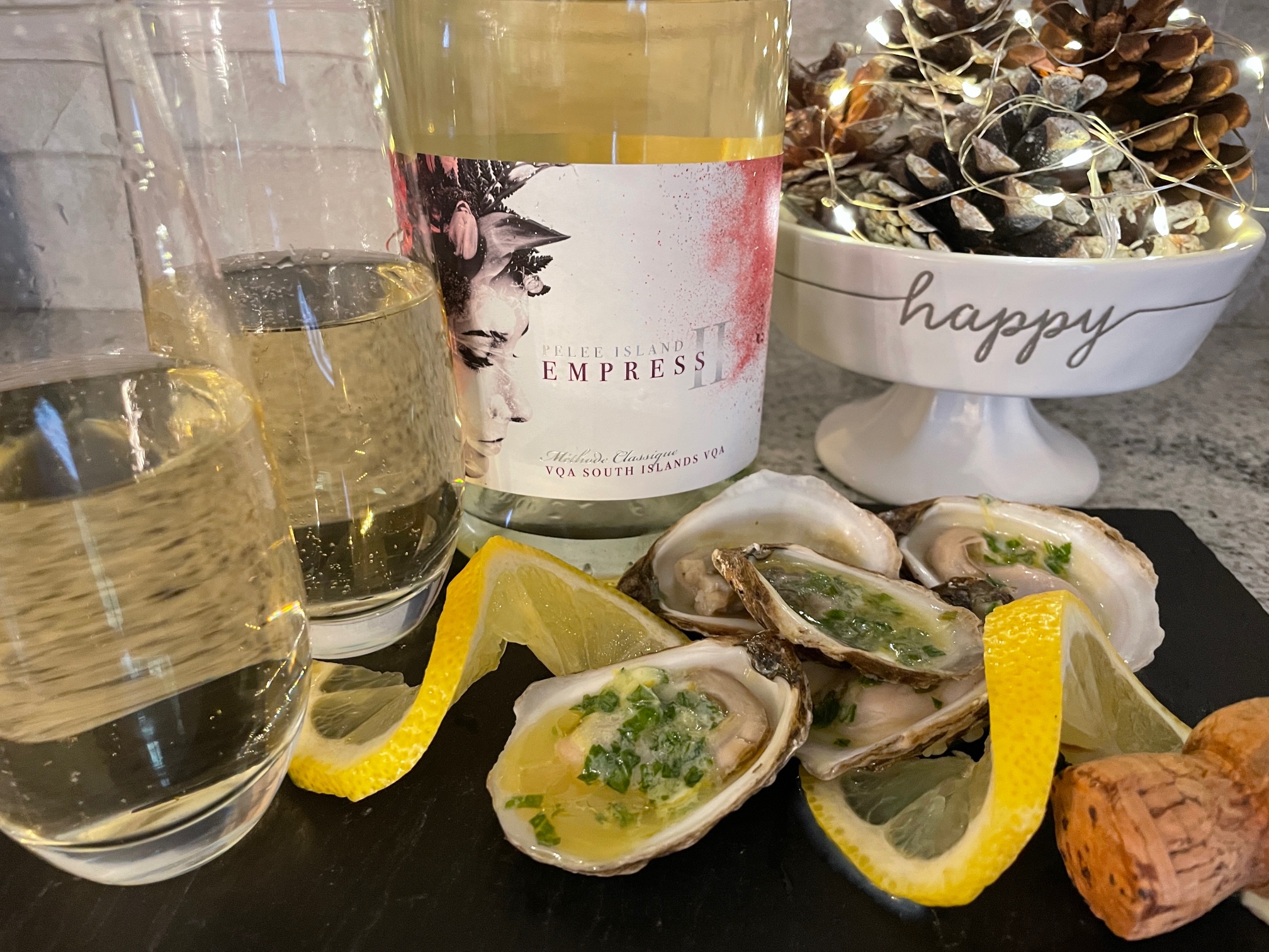 Featured image for “Pelee Island 2019 Empress II Sparkling w Grilled Oysters & Herb Butter.”