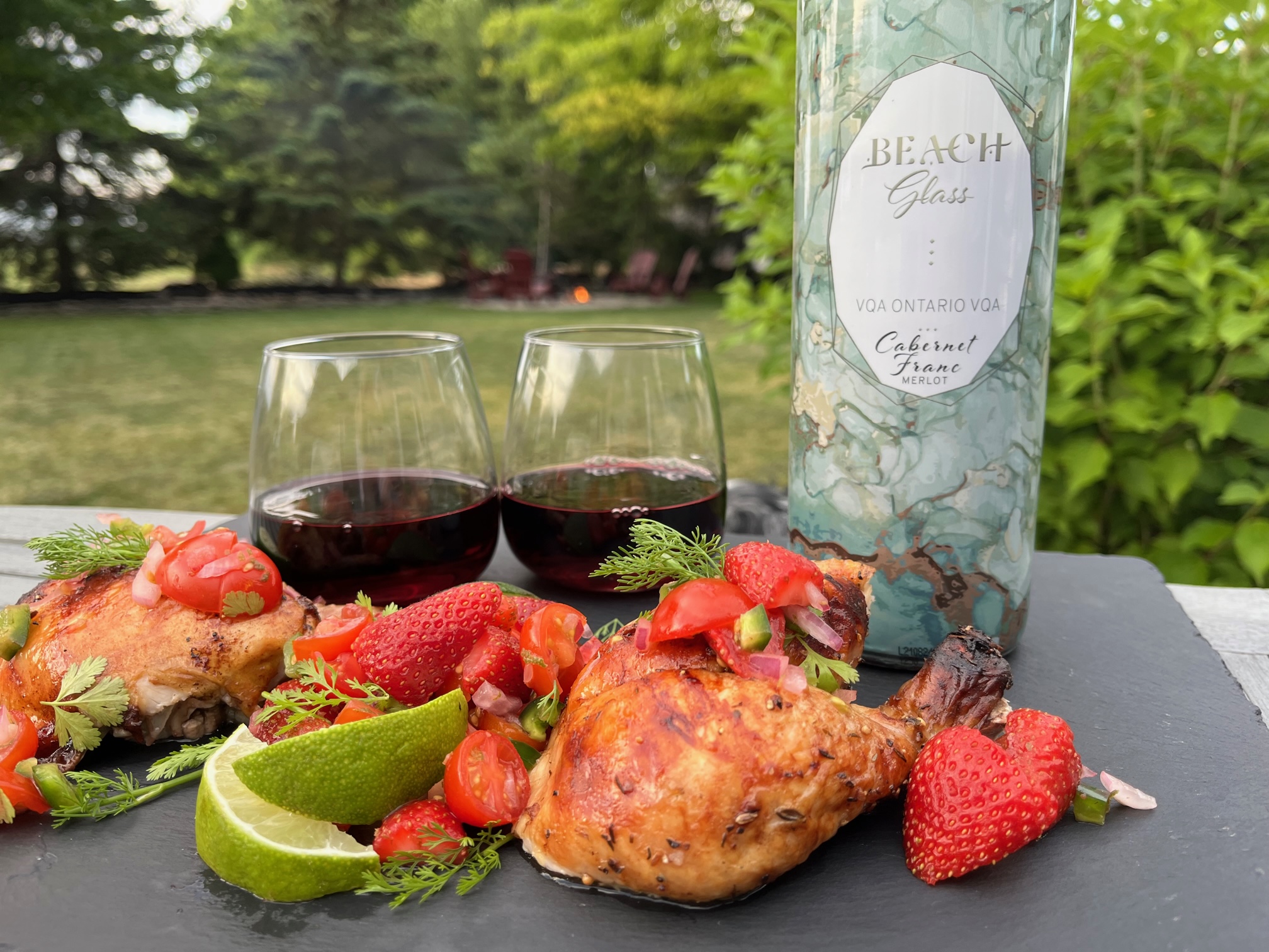 Featured image for “Sprucewood Shores Beach Glass Red Cabernet Merlot with Strawberry Tomato Salsa”