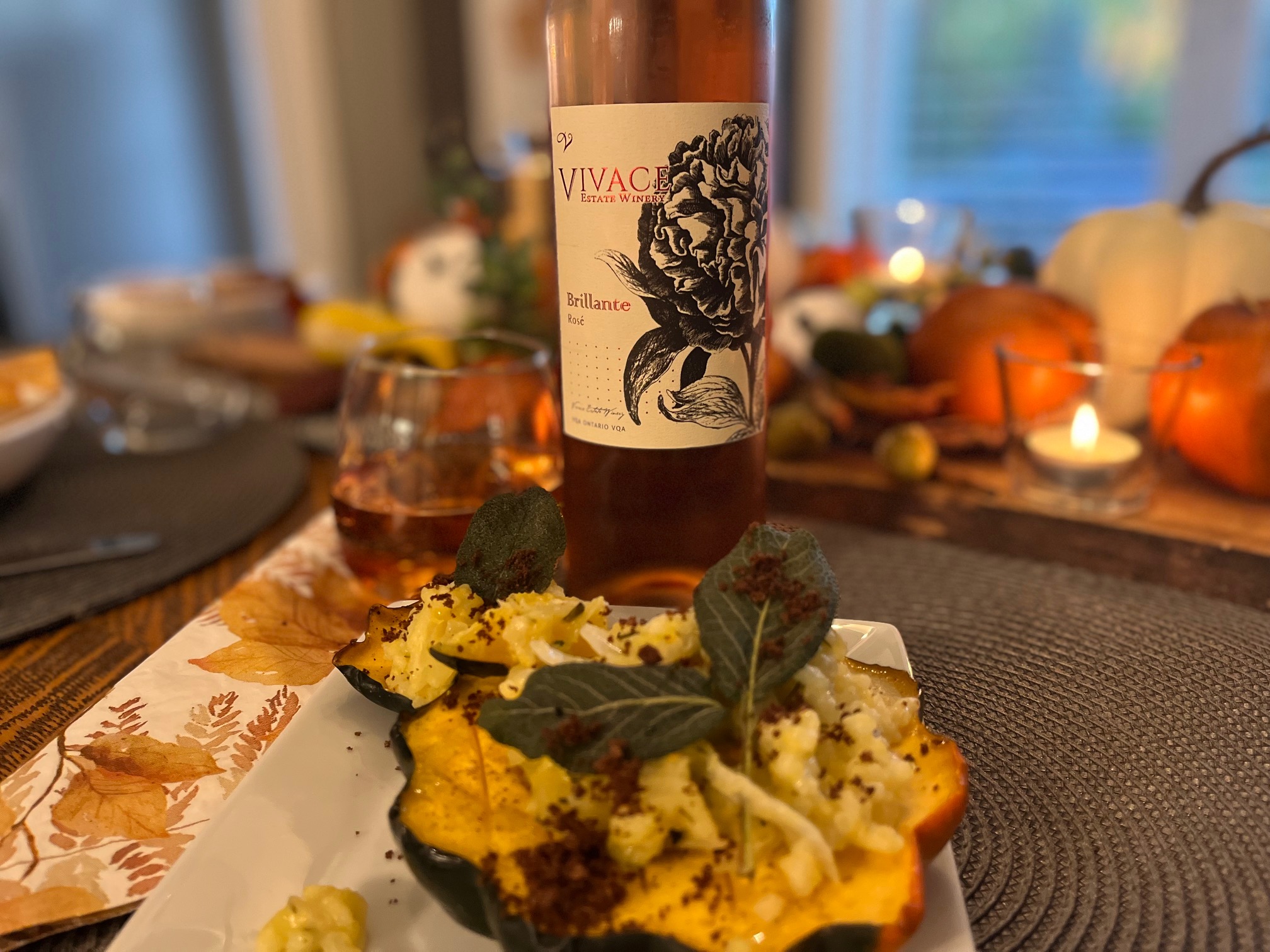 Featured image for “Vivace Estate Winery 2020 Brillanté Rosé with Baked Squash Risotto.”