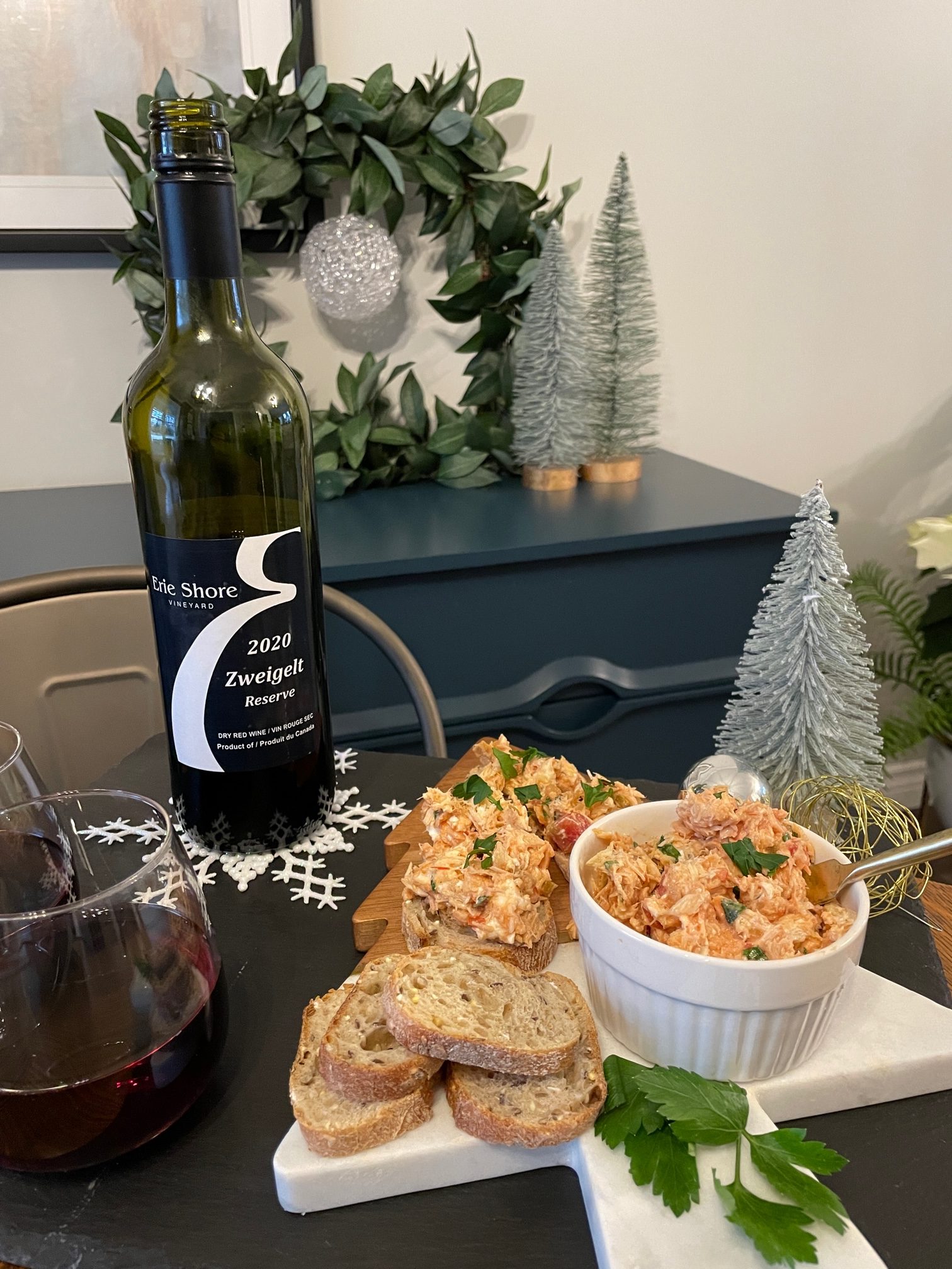 Featured image for “Erie Shore Vineyard Zweigelt 2020 Reserve with Salmon Appetizers”