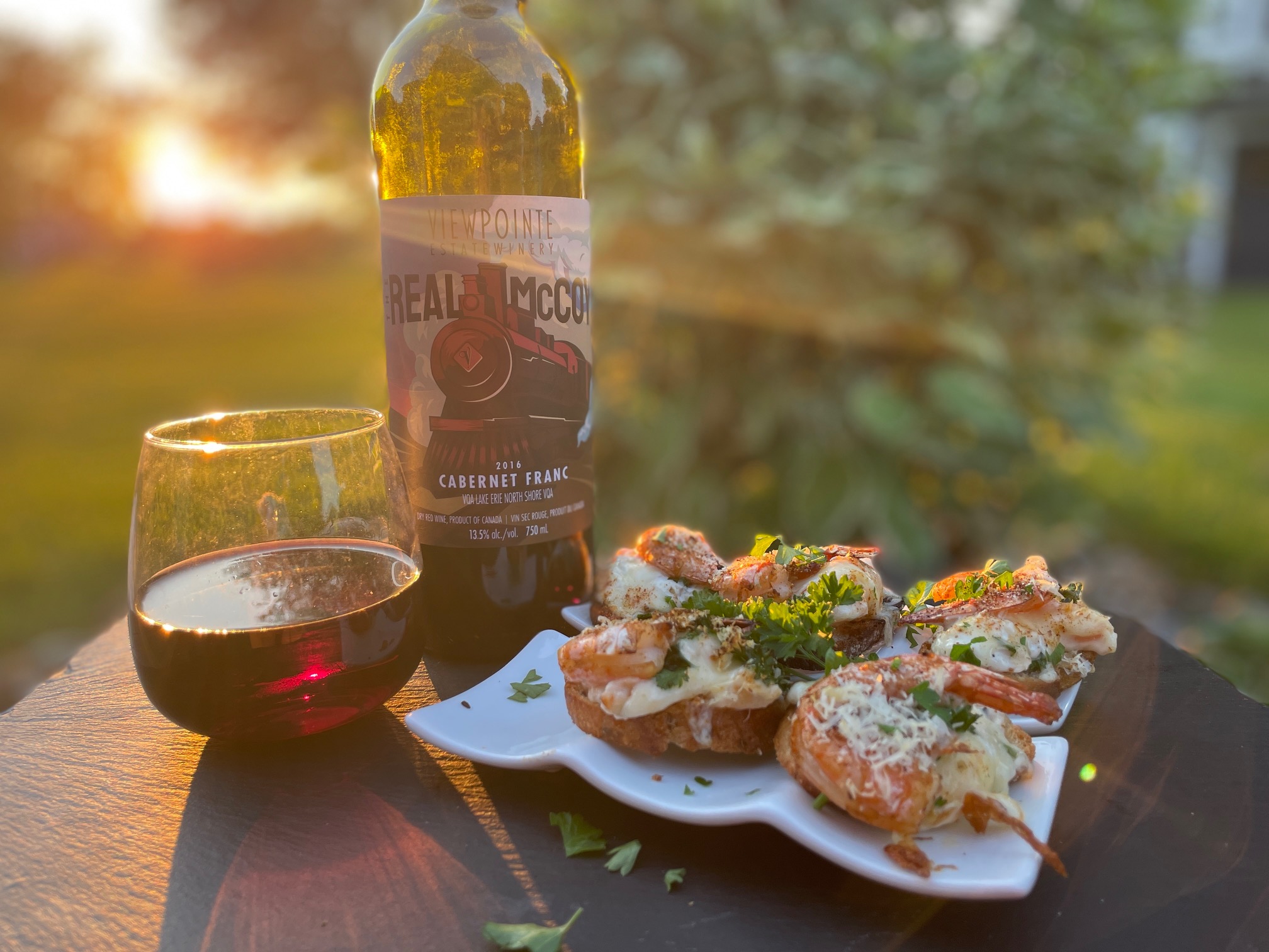Featured image for “Viewpointe 2016 The Real McCoy Cab Franc VQA  with Cajun Shrimp Crostinis”
