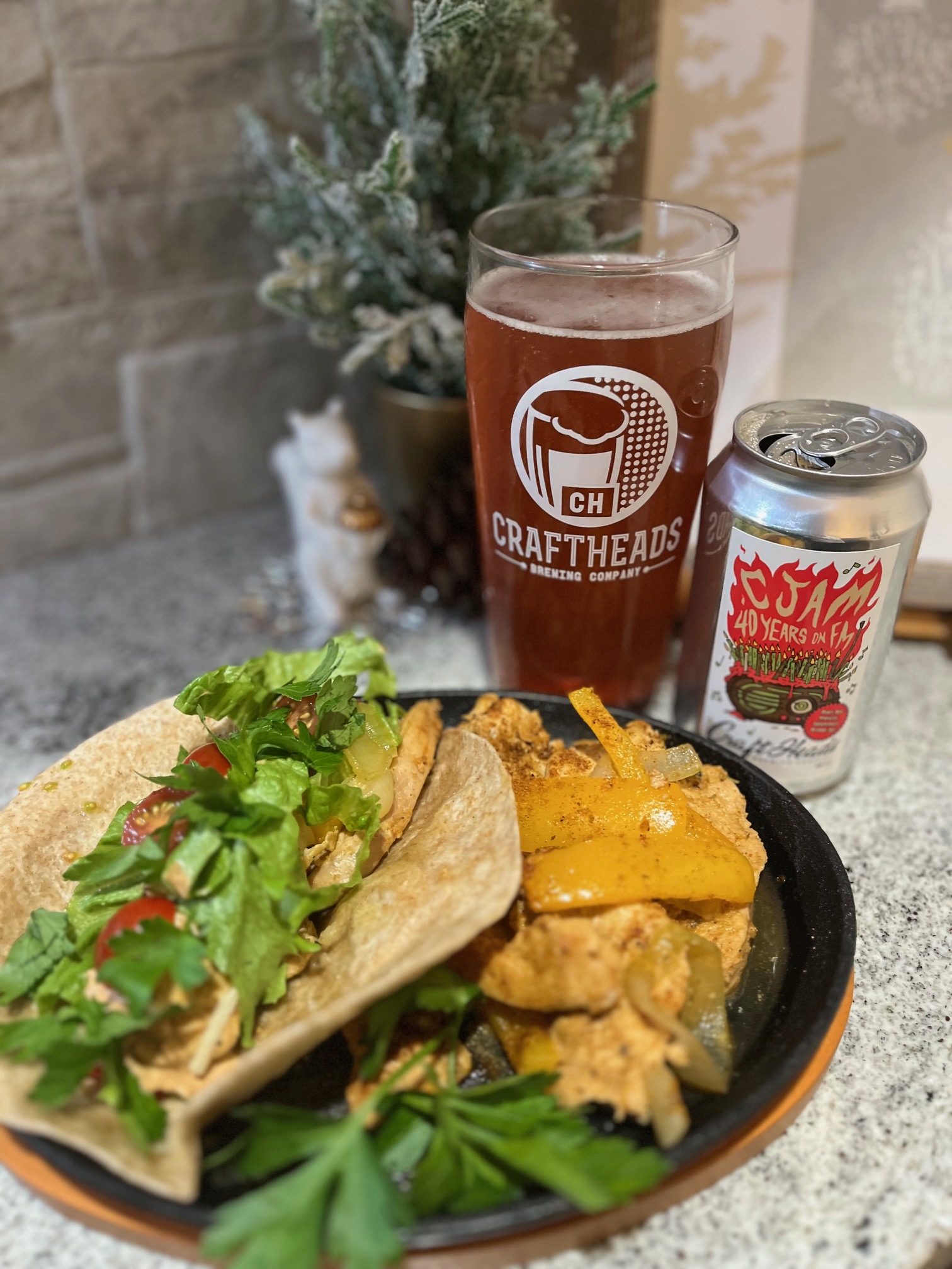 Featured image for “Craftheads CJAM 40 Year Ruby Red Hibiscus Grapefruit Blonde Ale with Chicken Fajitas.”
