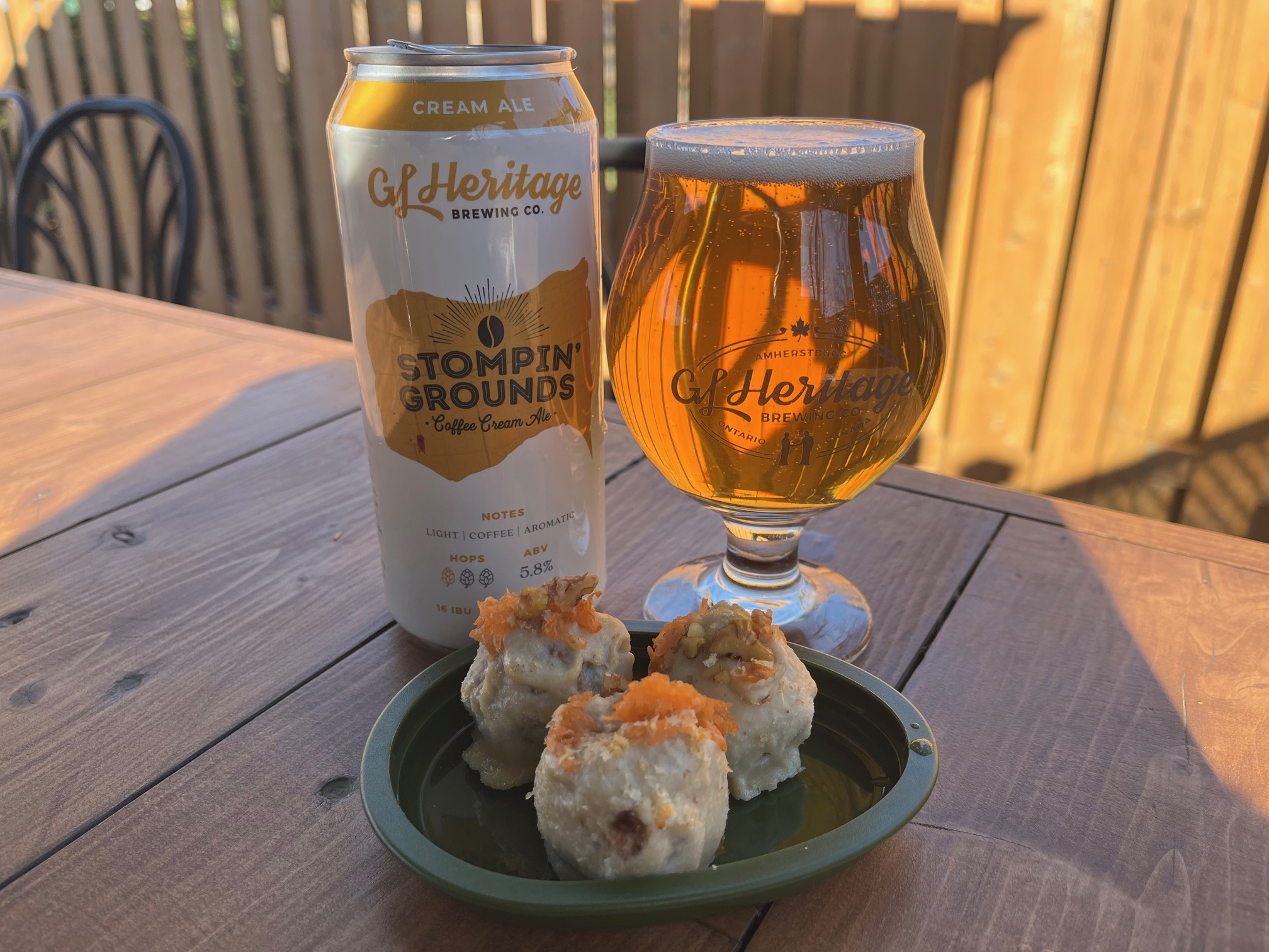 Featured image for “GL Heritage Brewing Co’s Stompin’ Grounds Coffee Cream Ale with Carrot Cake Truffles.”